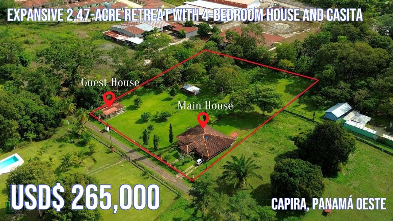 EXPANSIVE 2.47-Acre Retreat with 4-Bedroom HOUSE and CASITA, Capira, Panamá Oeste - USD$ 265,000